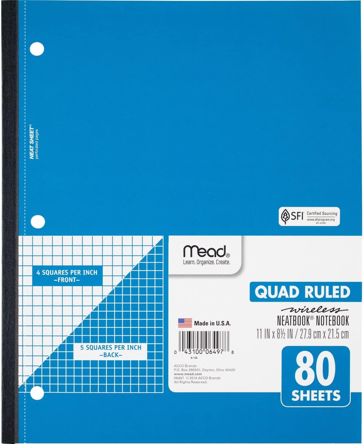 Mead Spiral Notebook, 1 Subject, Graph Ruled Paper, 7-1/2" x 10-1/2", 100 Sheets, Black (05676AA5)