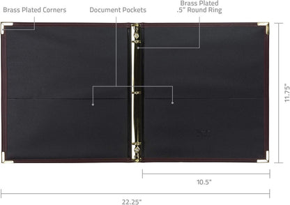 Samsill Classic Collection Leather 3 Ring Binder, Executive Presentation Portfolio, 0.5 Inch (Holds 100 Sheets), Brass Round Ring, Burgundy