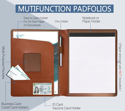 Padfolio Portfolio Organizer Legal Pad Holder Padfolio Folder Leather Portfolio Storage Clipboard Notepad with Cover for Letter Size A4 Writing Pad for Business and School Office