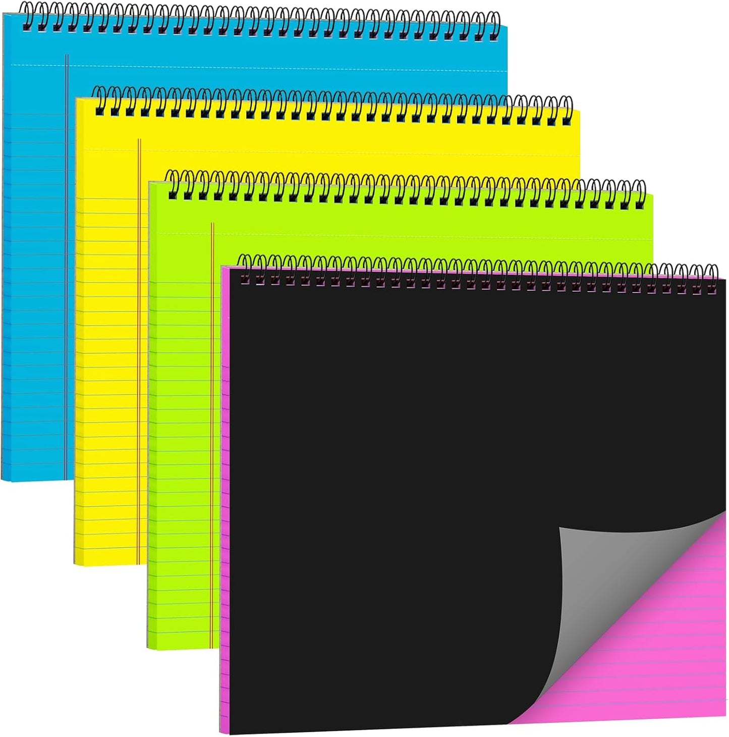 MotiMind 4 Pcs Legal Pads Landscape Notebooks Hole Punched Top Spiral Bound Notebooks 11 x 9.5 Inch College Ruled Drawing Notepad Tear Line for Removal 50 Sheet Office Steno Book(White)