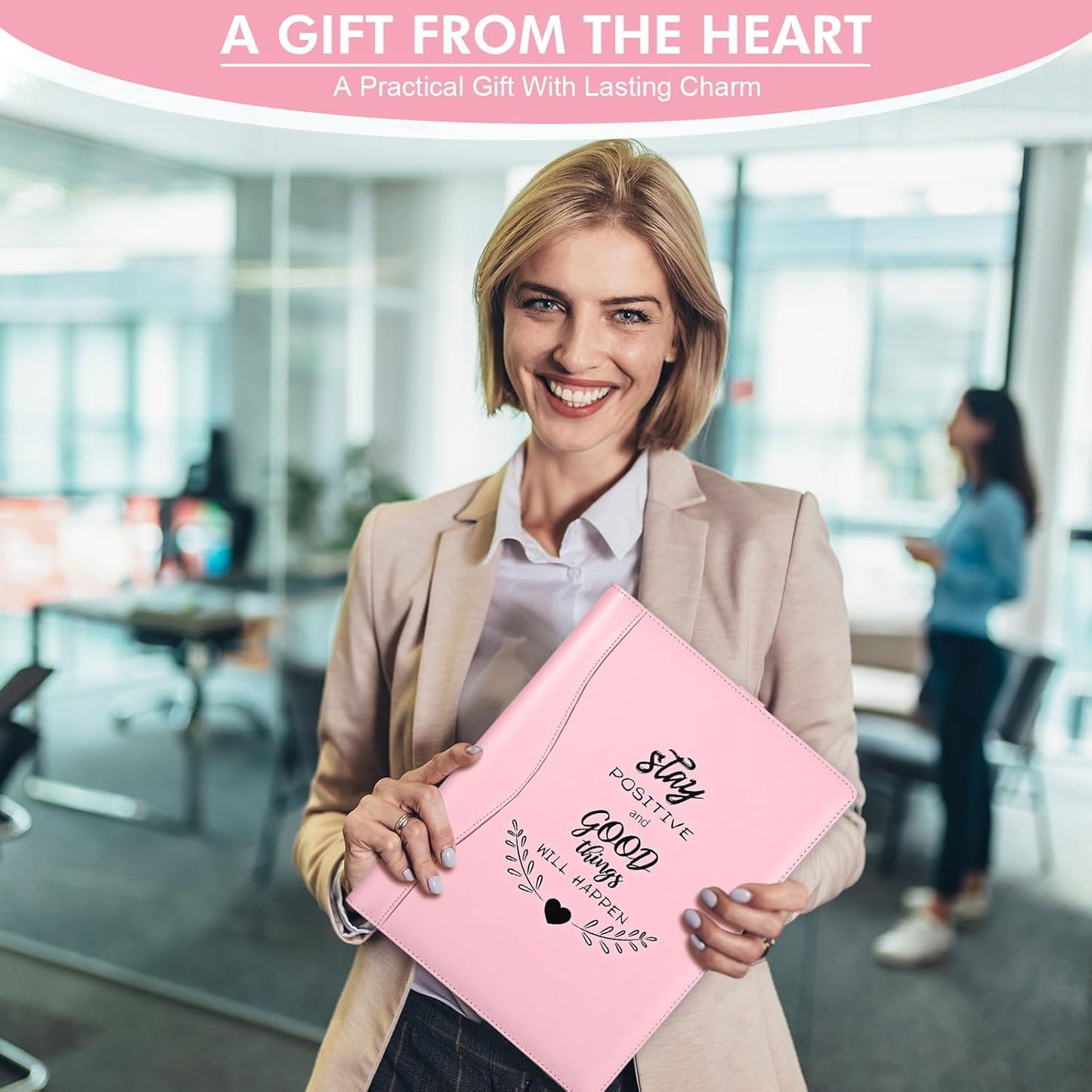 Marspark Pink Padfolio with Clipboard Folder Binder Pad Holder PU Leather Clipboard for A4 Letter Size Notepad Writing Pad for Women School Office Business Meeting