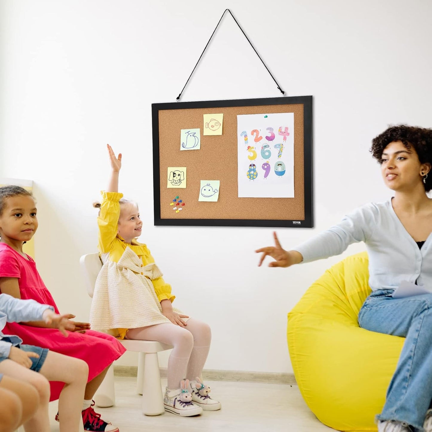 VEVOR 24 x 36 Cork Board, Large Bulletin Board with Black MDF Frame, Wall Mounted Pin Board for Office, School and Home Decor, Hanging Message Board for Pictures and Notes, 10 Push Pins Included