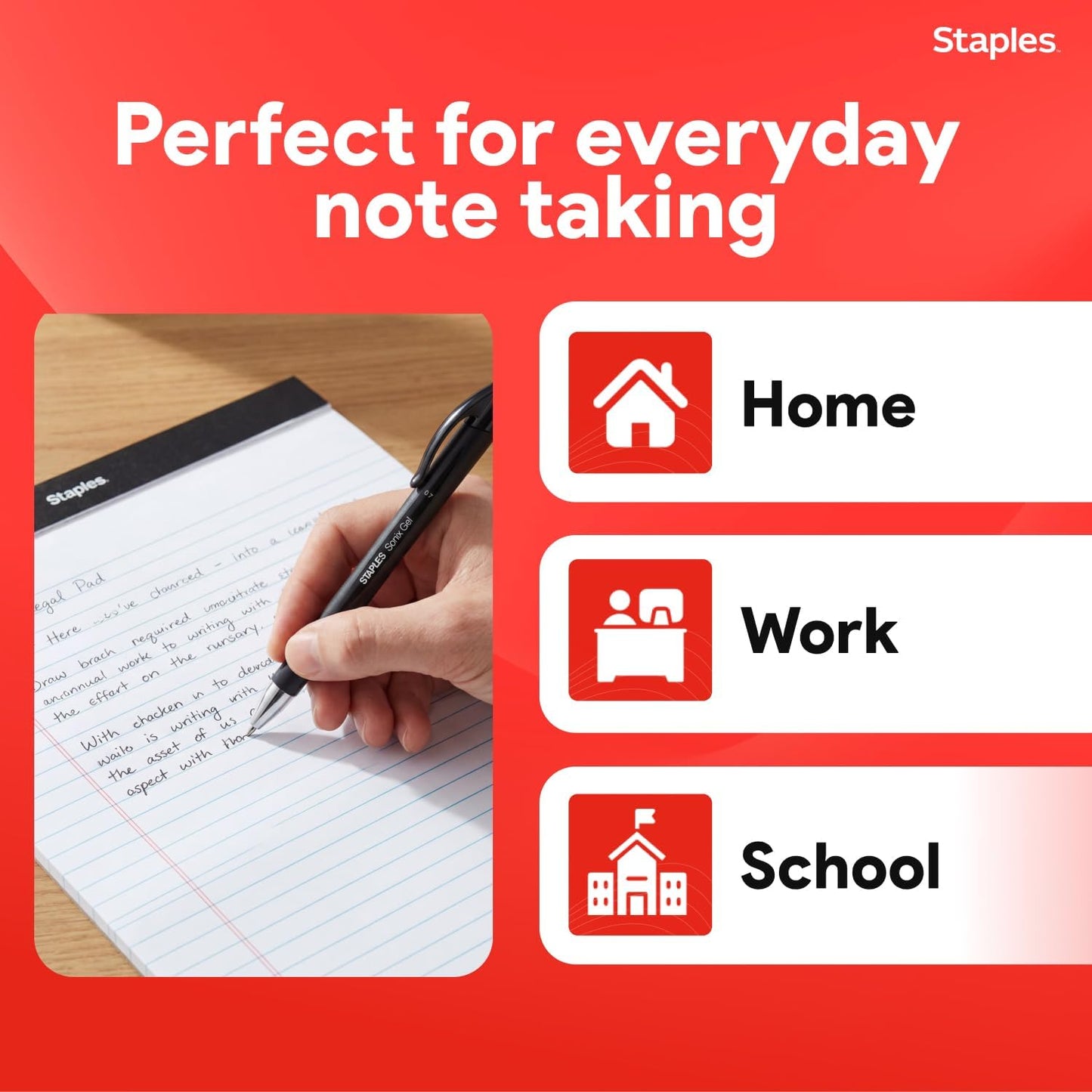 STAPLES Notepads, 8.5” x 11”, Wide Ruled, White, 50 Sheets/Pad, 12‑Pack