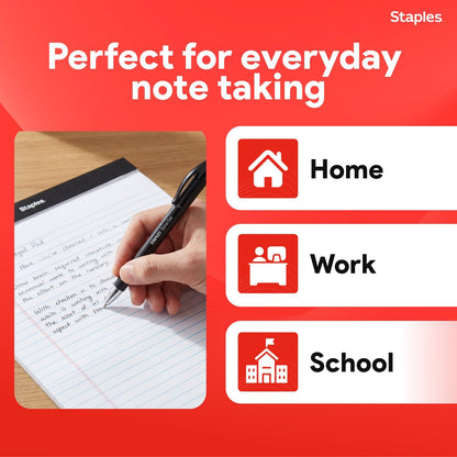 STAPLES Notepads, 8.5” x 11”, Wide Ruled, White, 50 Sheets/Pad, 12‑Pack