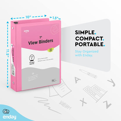 Enday 1 Inch Binder (6 Pack - Grey) 3 Ring Binder 1 inch with Clear View Cover and 2 Inside Pocket - for Letter Size 8.5 x 11'' Paper, Ideal for School Supplies, Office, and Home
