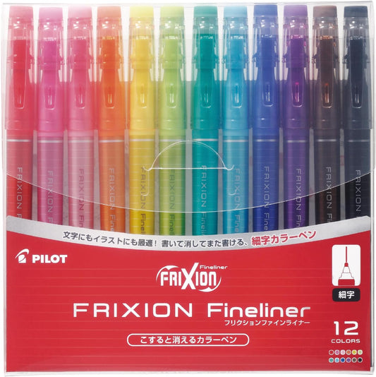 Pilot Frixion Fineliner Erasable Marker Pens, Fine Point, Assorted 12 Colors Set (Sffl-144F-12C)