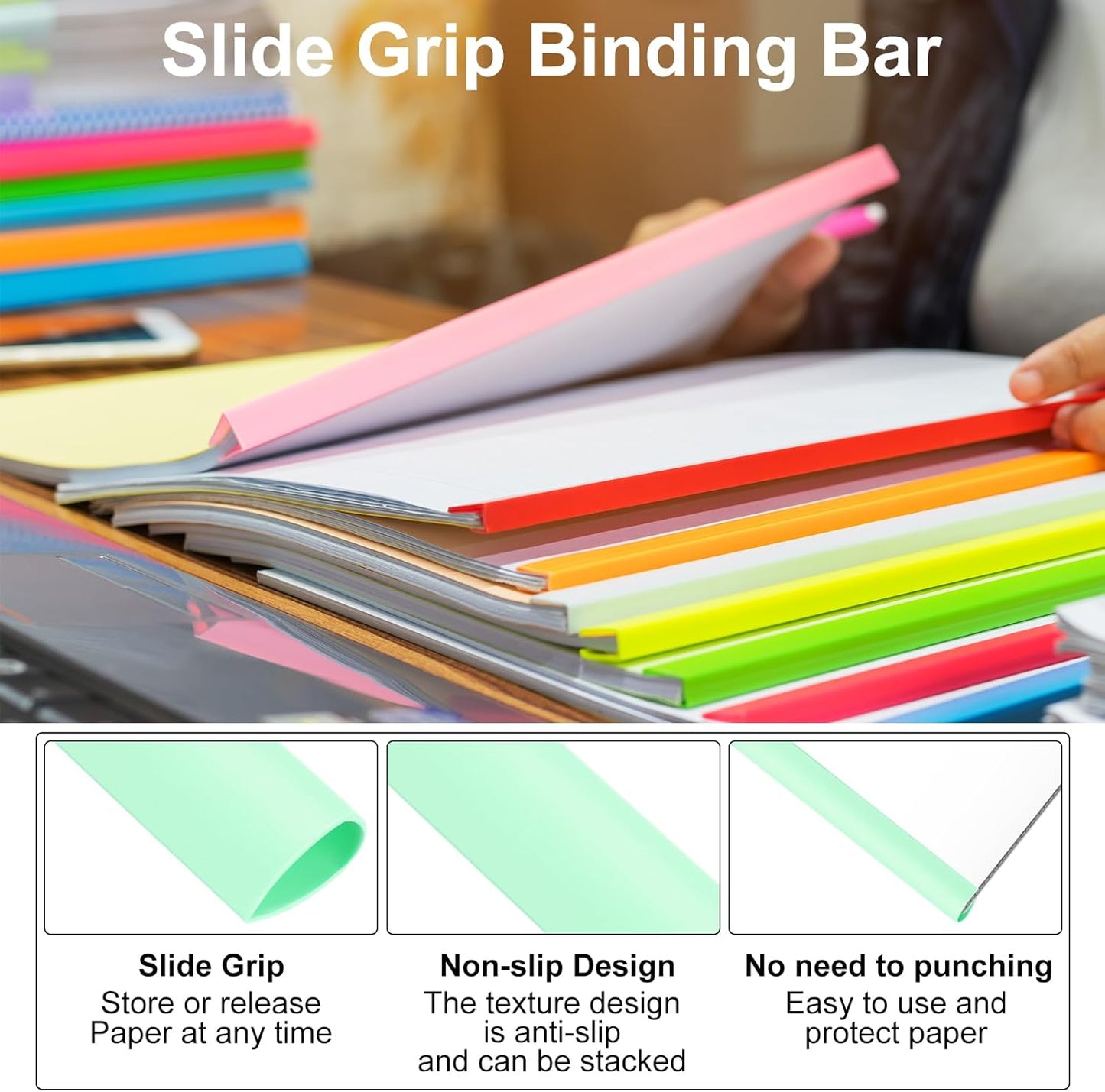PATIKIL 20Pcs Binding Bars, 13x8mm Binding Bars Slide Grip 50 Sheets Capacity A4 Size Report Binder Presentation Binder for Study Office Report Cover Resume, Transparent Yellow