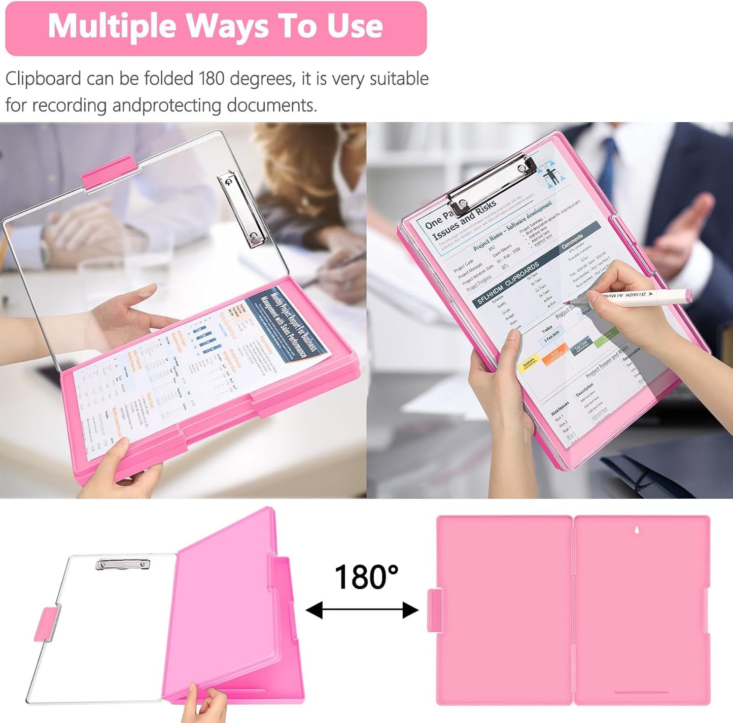 SFLHHDM Clipboard with Storage,Heavy Duty Clip Boards 8.5x11 with 2 Storage Case,Clear Visible Panel Storage Clipboards,Side Opening Nursing Clipboard Folder for Office Supplies-Light Purple