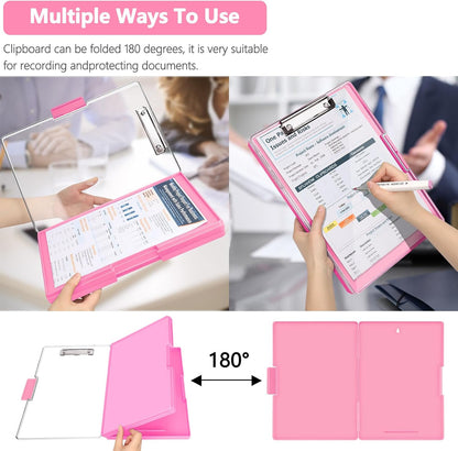SFLHHDM Clipboard with Storage,Heavy Duty Clip Boards 8.5x11 with 2 Storage Case,Clear Visible Panel Storage Clipboards,Side Opening Nursing Clipboard Folder for Office Supplies-Light Purple