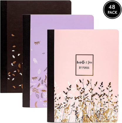 Pukka Pad, Composition Notebooks - 3 Pack of Journals Featuring 140 Pages of College Ruled 80GSM Paper with Sturdy Cover Stock - 9.75 x 7.5in - Bloom