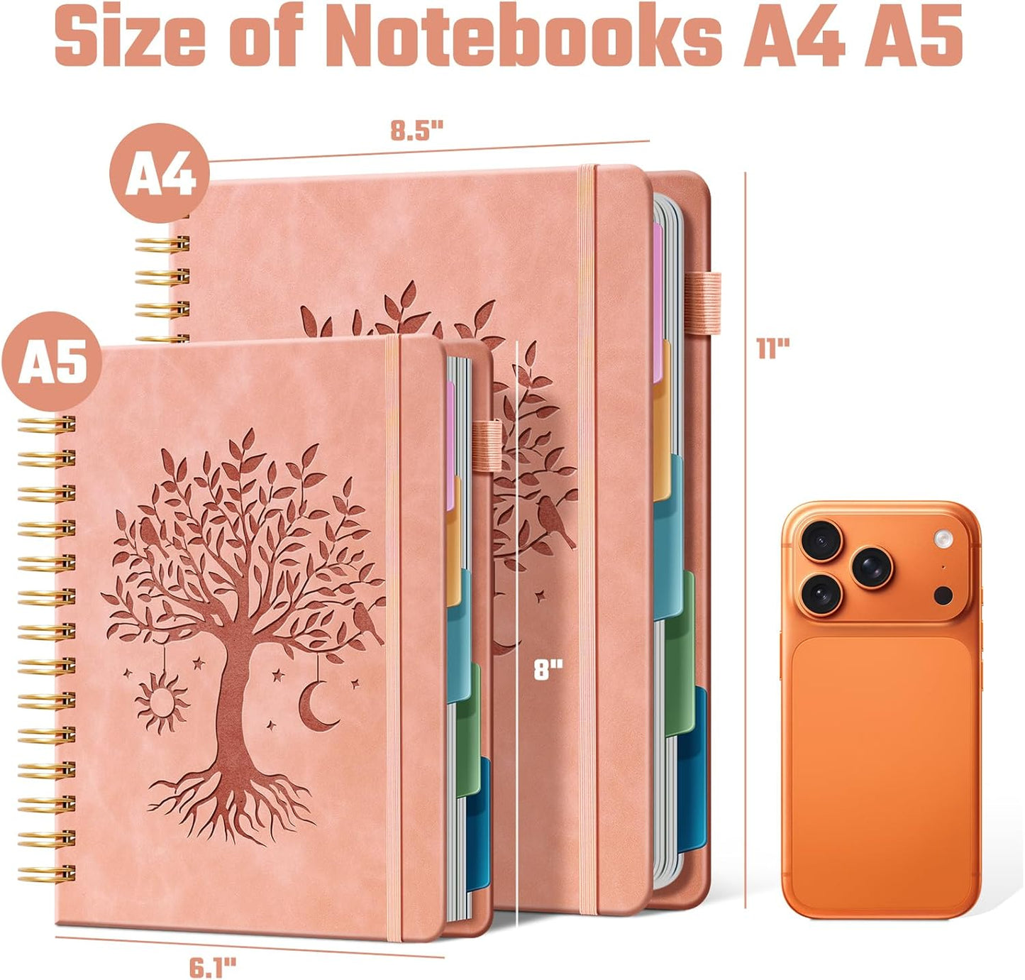 Ovesmusl Hardcover Spiral Notebook 8.5" x 11" with 5 Removable Dividers 300 Pages Leather 5 Subject Notebook College Ruled 100GSM Large Spiral Notebooks for Work Thick Lined Journal for Women, Green