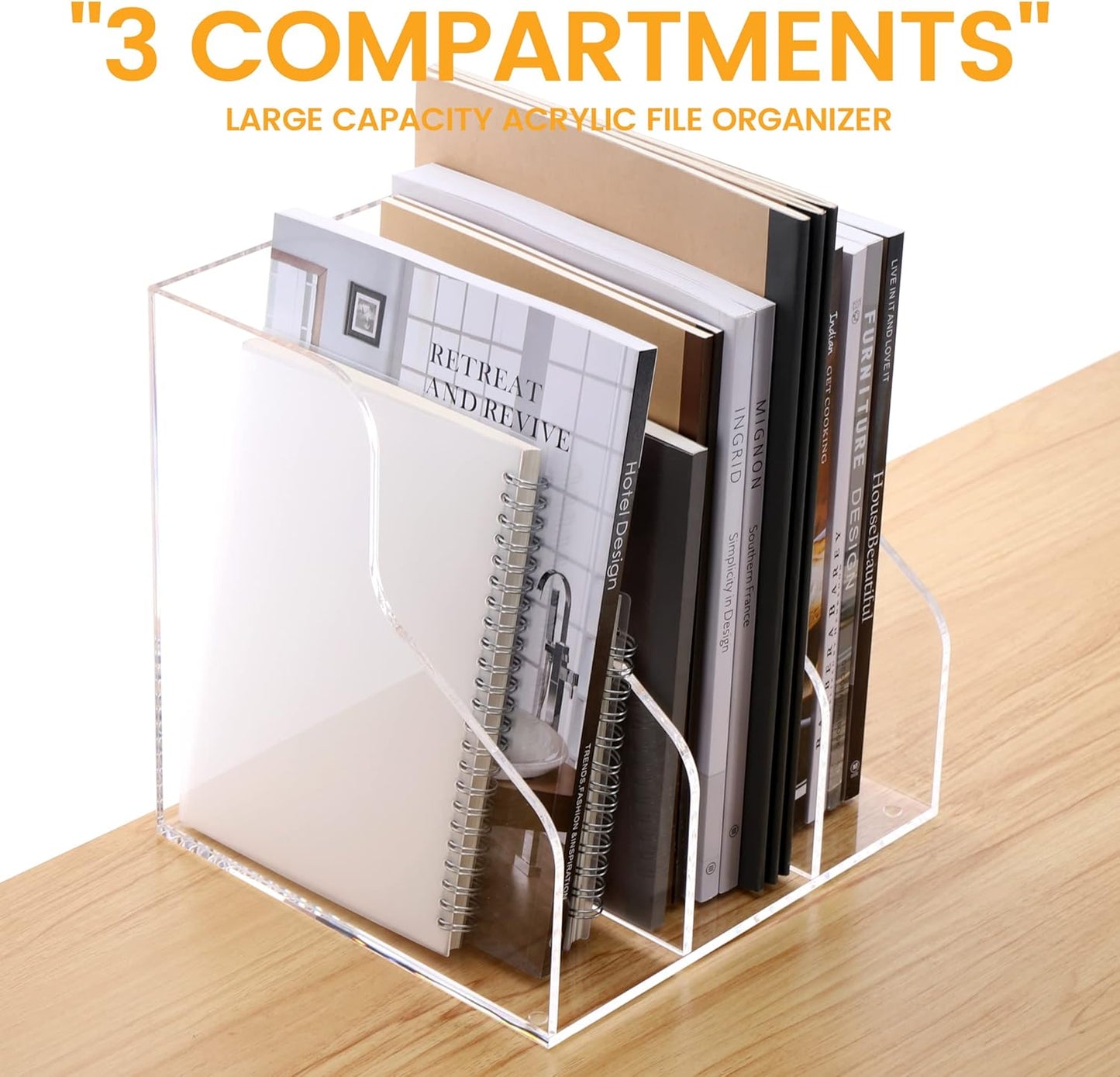 HeZone Acrylic Magazine Rack File Holder Desk Organizers and Storage 2-Pack Small Clear Acrylic Vertical Magazine Holder Book Stand for Office Desk
