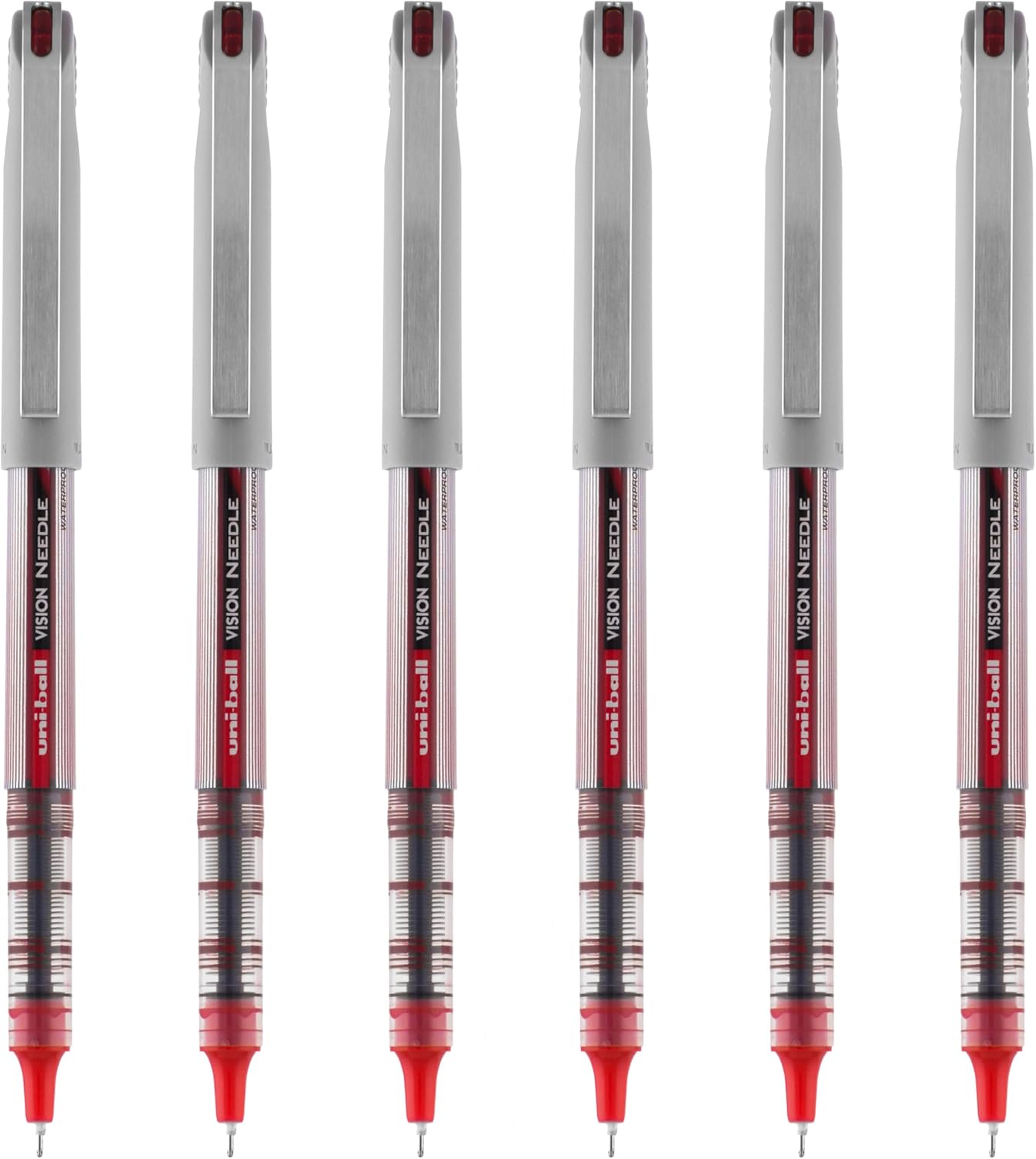 uniball Vision Needle Rollerball Pen, Fine Point (0.7mm), Red Ink, 6 Pens