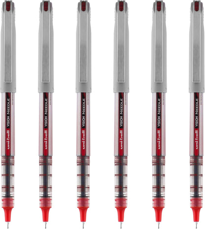 uniball Vision Needle Rollerball Pen, Fine Point (0.7mm), Red Ink, 6 Pens