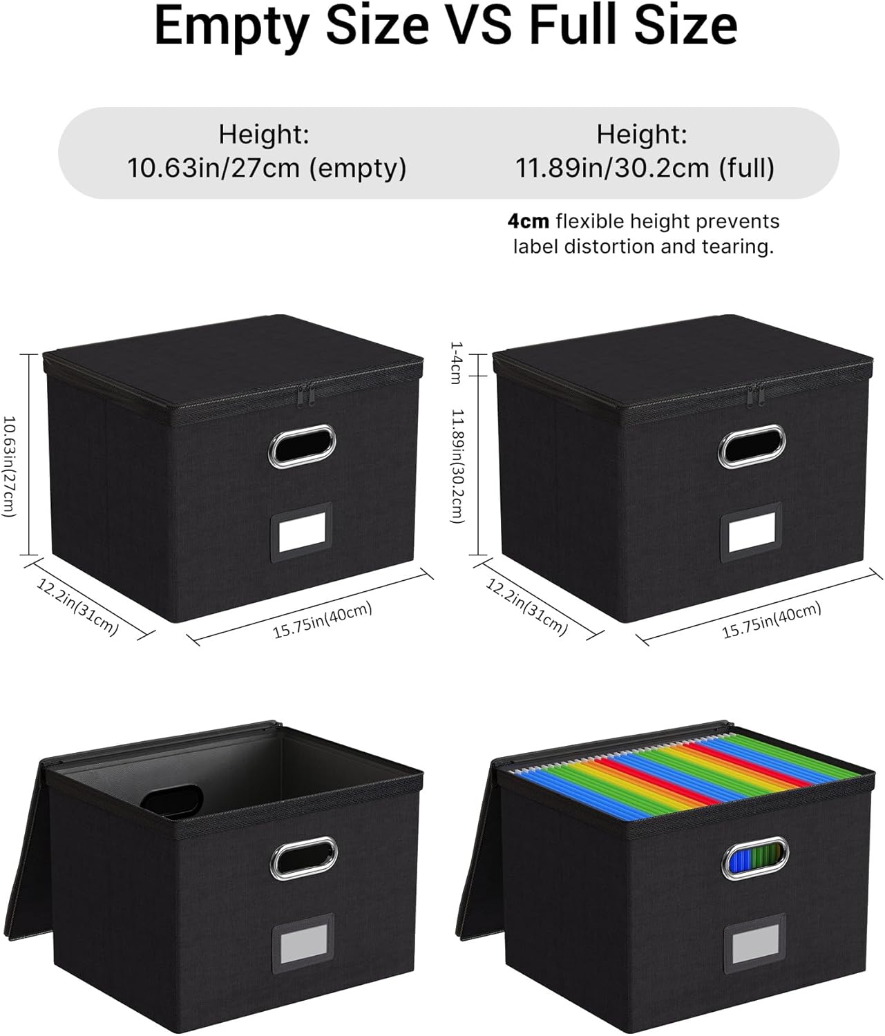 Oterri 2 Pack File Organizer Boxes with Lids, File Box with Mesh Pockets, Document Organizer Box for File Folders Letter Size, Zippers Filing Box for Home, Office, School (Green, Without Folders)