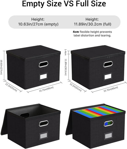 Oterri 2 Pack File Organizer Boxes with Lids, File Box with Mesh Pockets, Document Organizer Box for File Folders Letter Size, Zippers Filing Box for Home, Office, School (Green, Without Folders)