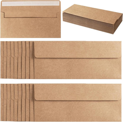 100 Pack Colorful #10 Business Envelopes Self Seal Standard Envelopes for Office Checks, Business, Letter Mailing Invoices, 4.13 x 9.49 Inches (Brown)