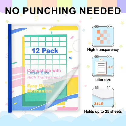 TOTiyea 40 Pack Clear Report Covers with Sliding Bars, 5mm (25 Sheet Capacity) Black Sliding Bar File Folders, for Letter Size