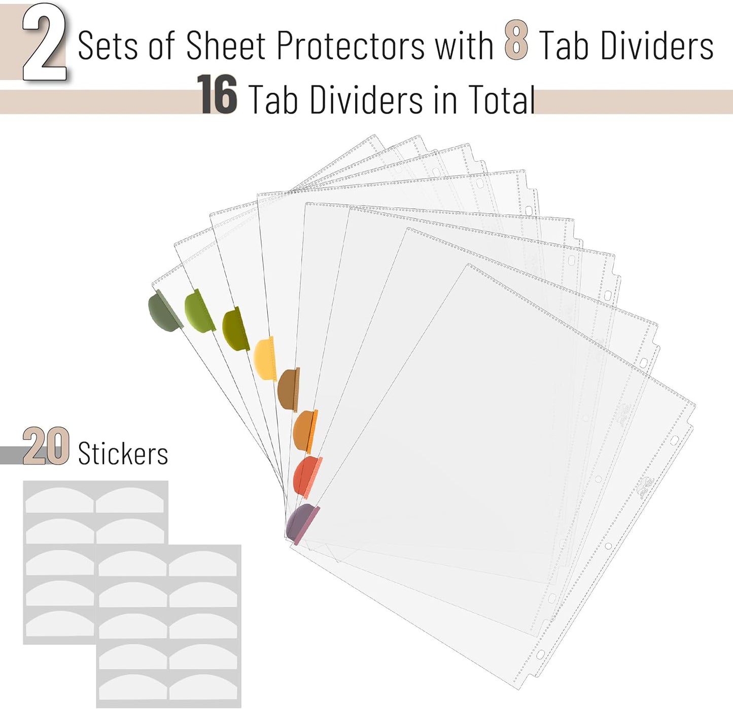 Mr. Pen- Clear Sheet Protectors with Tabs, 8.5x11 Inches, 8 Tabs, 2 Sets, Durable Clear Plastic Dividers for 3 Ring Binders, Insertable Index Page Divider with Multicolor Tabs