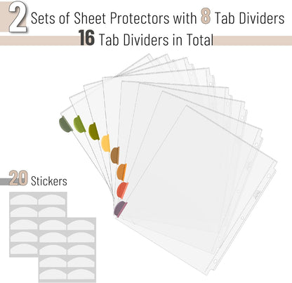 Mr. Pen- Clear Sheet Protectors with Tabs, 8.5x11 Inches, 8 Tabs, 2 Sets, Durable Clear Plastic Dividers for 3 Ring Binders, Insertable Index Page Divider with Multicolor Tabs