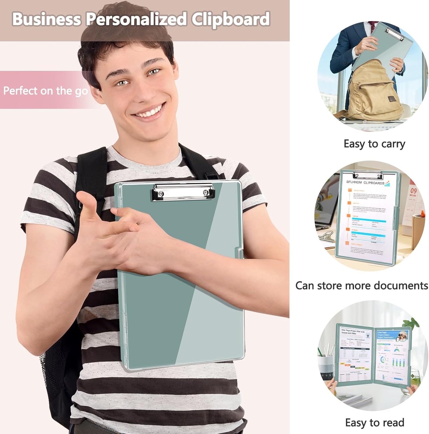 SFLHHDM Clipboard with Storage,Heavy Duty Clip Boards 8.5x11 with 2 Storage Case,Clear Visible Panel Storage Clipboards,Side Opening Nursing Clipboard Folder for Office Supplies-Light Purple