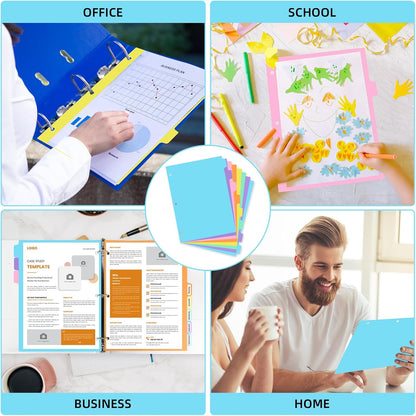 3 Ring Binder Dividers with TAB,48PCS/6 Set Plastic File Dividers,8 Tab 3 Hole Punch Dividers,Pastel Color,Letter Size,6 Sets