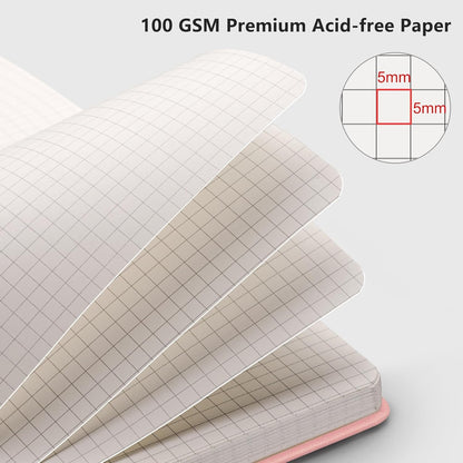 RETTACY Graph Grid Paper Notebook, 192 Pages, A5 Medium Size (5.7'' x 8.3''), 5 Squares per Inch, Leather Hardcover, 100 GSM Thick Paper, for School, Students, Math, Engineering (Brown)