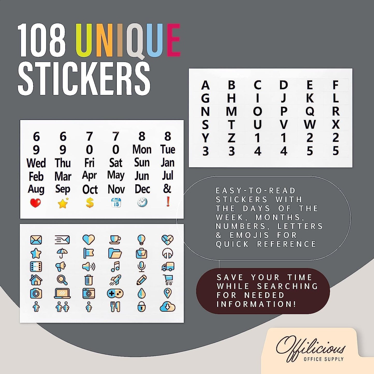 25 Heavyweight Manila Index Card Box Dividers - 3x5 with Tabs & 108 Stickers, Monthly & Recipe Guides, Greeting Card Dividers