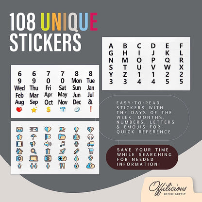 25 Heavyweight Manila Index Card Box Dividers - 3x5 with Tabs & 108 Stickers, Monthly & Recipe Guides, Greeting Card Dividers
