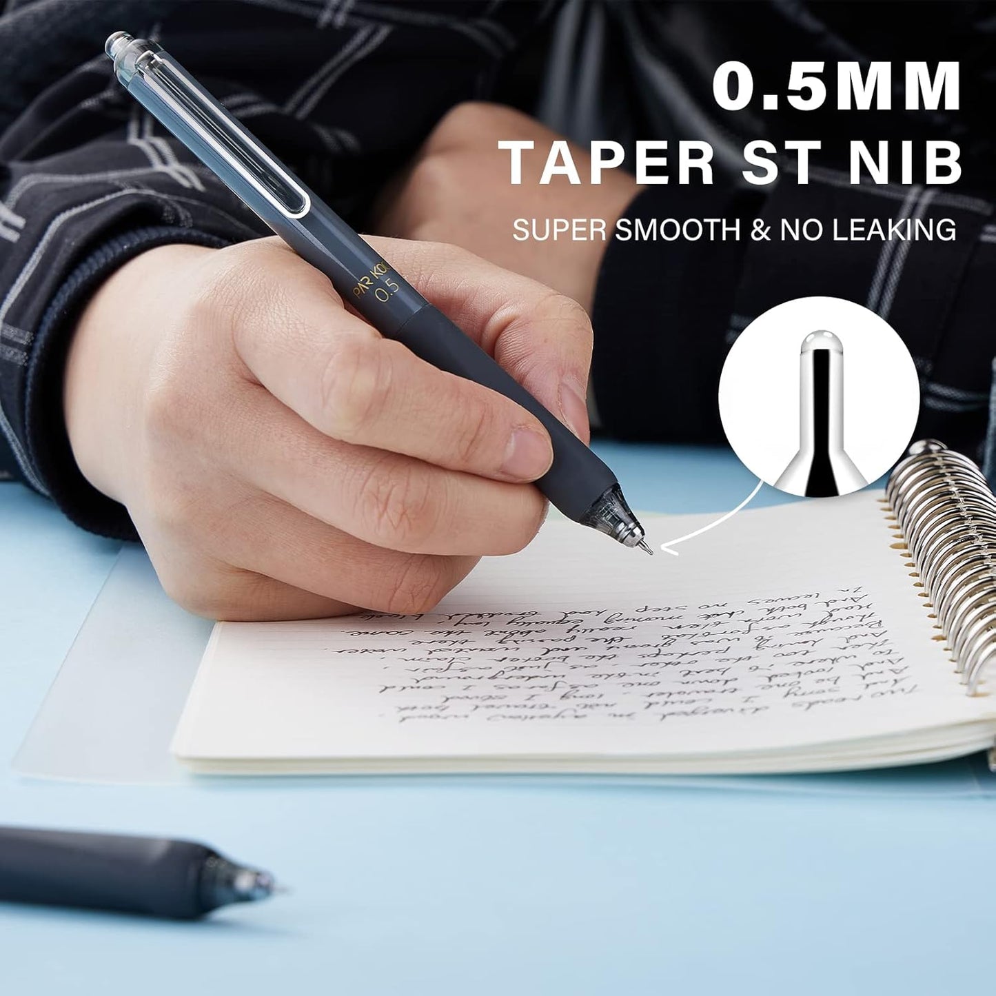 ParKoo Gel Pens Quick Dry Ink Fine Point 0.5mm, Retractable Rolling Ball 6 Black/6 Blue Ink Pen, Click Silent Pens Set for Journaling Notetaking Drawing Sketching Smooth Writing Non Bleed 12pcs