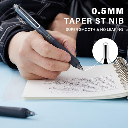 ParKoo Gel Pens Quick Dry Ink Fine Point 0.5mm, Retractable Rolling Ball 6 Black/6 Blue Ink Pen, Click Silent Pens Set for Journaling Notetaking Drawing Sketching Smooth Writing Non Bleed 12pcs