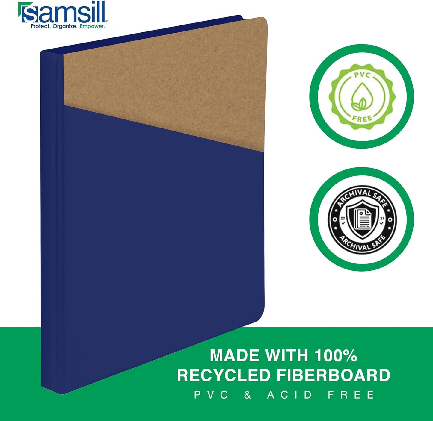 Samsill Durable 4 inch 3 Ring Binder, D Ring Binder, 100% Recycled Chipboard, Black, 2 Pack