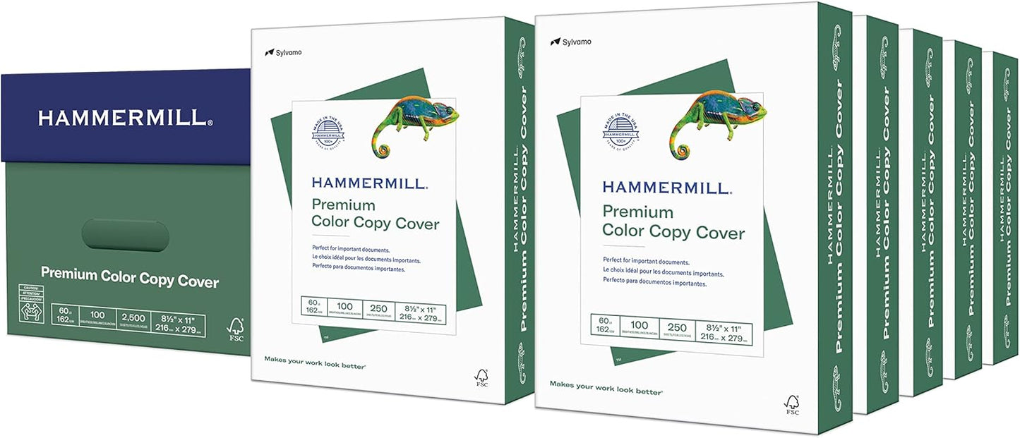 Hammermill Cardstock, Premium Color Copy, 60 lb, 8.5 x 11-100 Bright, Made in the USA Card Stock, 122549R, White - 1 Pack (250 Sheets)