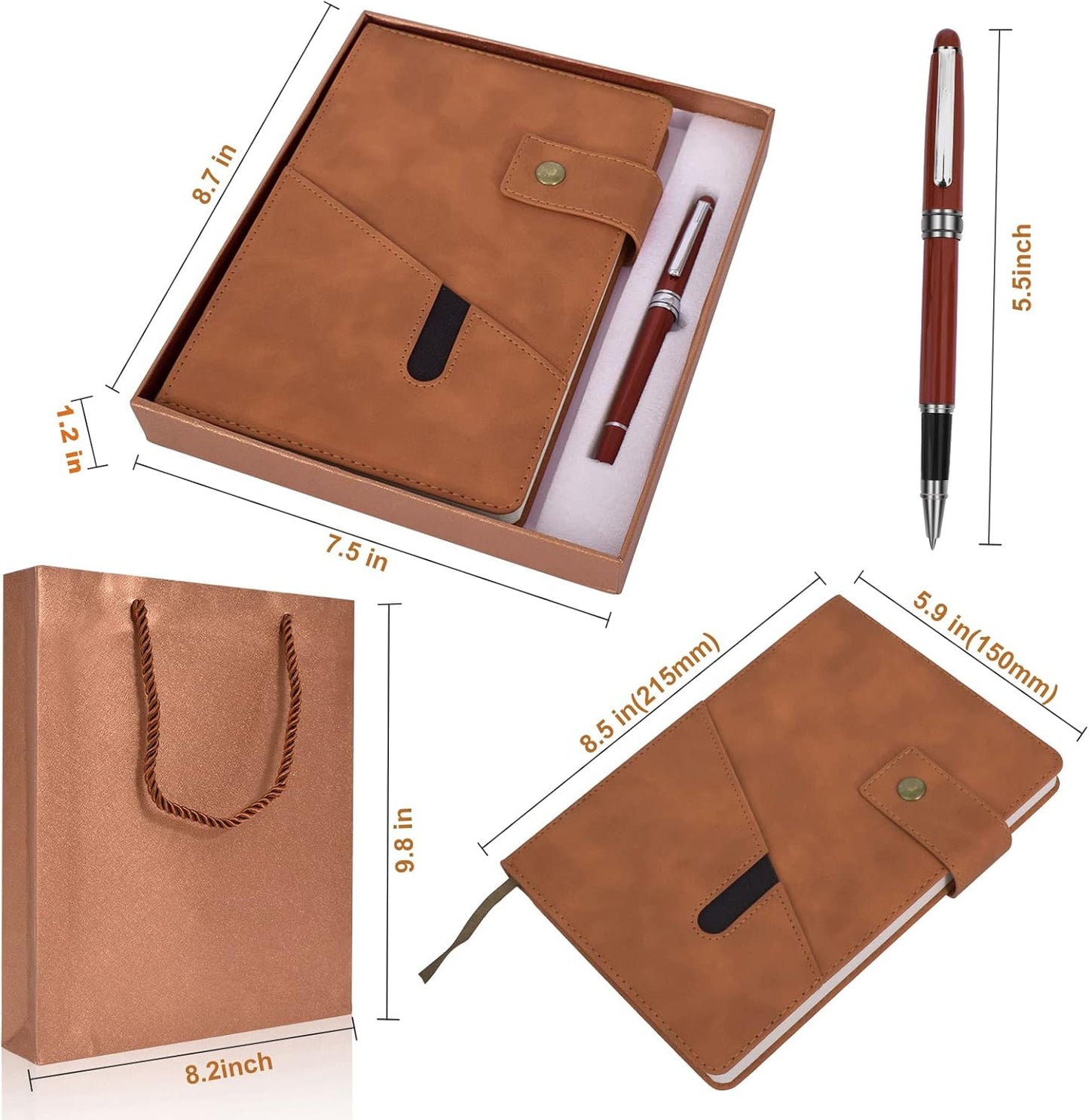 vfaejll A5 Lined Leather Journal Notebook,Hardcover Journal Set with Pen and Gift Box,100Pages 100gsm Thick Ruled Paper Daily Diary for Men Women School,Travel,Business,Work,Writing 5.9" X 8.4"