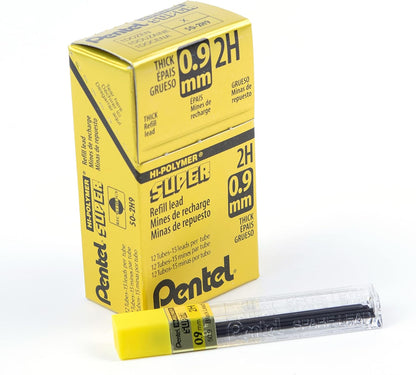Pentel Super Hi-Polymer Lead Refill, (0.9mm) Thick, 2B, 180 Pieces of Lead, 12 Tubes of Lead (50-9-2B)