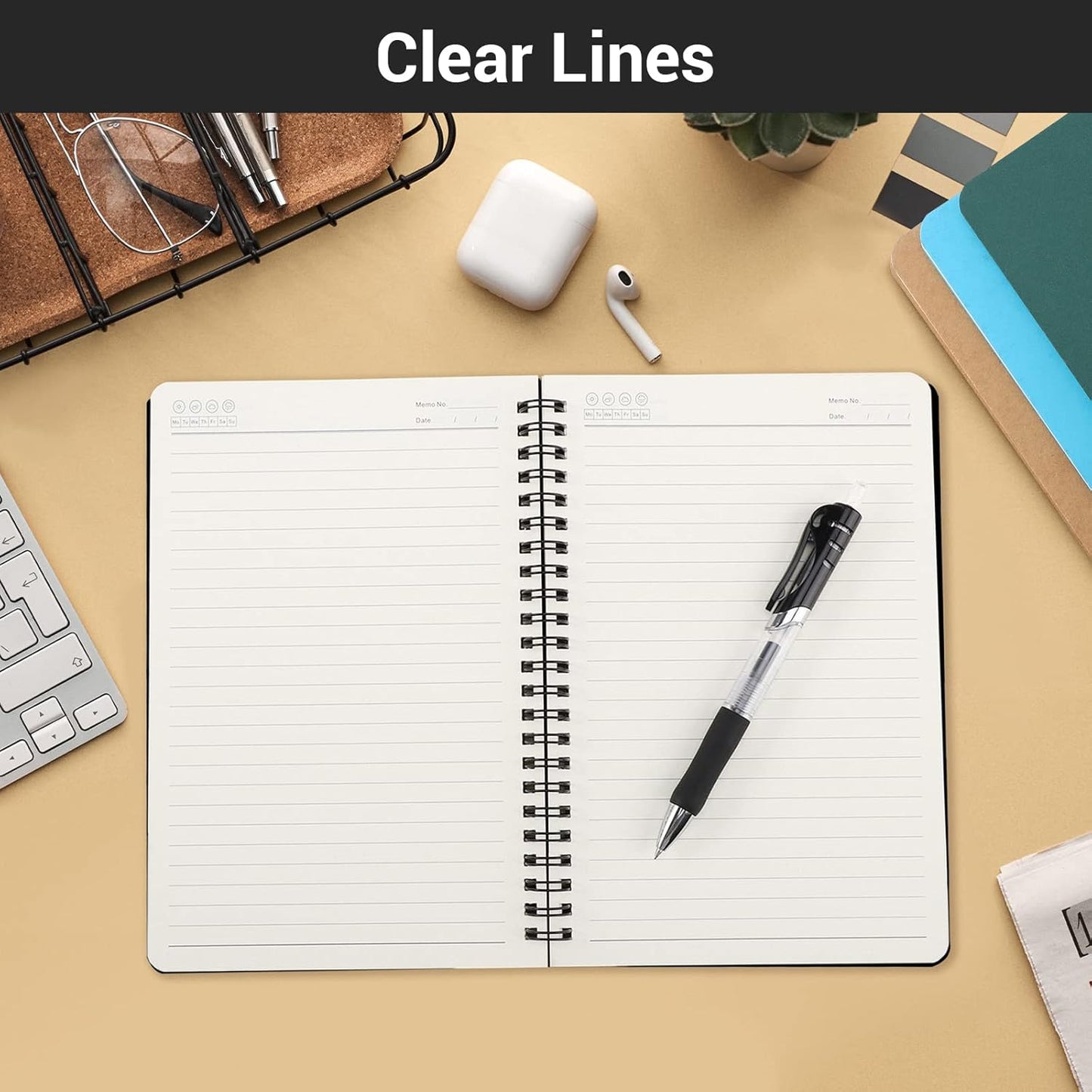 EUSOAR Spiral Notebook, A5 12packs 5.5"X8.3" 120 Pages Lined Travel Writing Notebooks Journal, Memo Notepad Sketchbook, Students College Office Business Subject Diary Ruled Book Journal-Black Cover