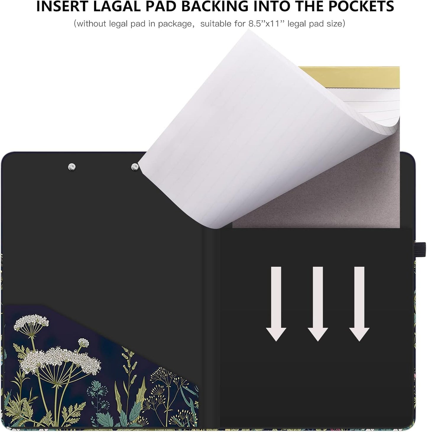 Hongri Clipboard Folio with Refillable Lined Notepad and Interior Storage Pocket for Students, Classroom, Office, Women, Man, Cute Custom Pattern, Size 12.8 x 9.2 in, Classic Flower
