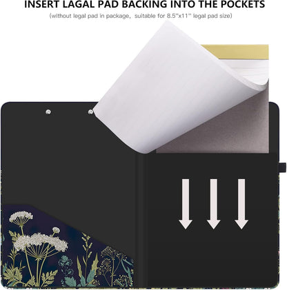 Hongri Clipboard Folio with Refillable Lined Notepad and Interior Storage Pocket for Students, Classroom, Office, Women, Man, Cute Custom Pattern, Size 12.8 x 9.2 in, Classic Flower