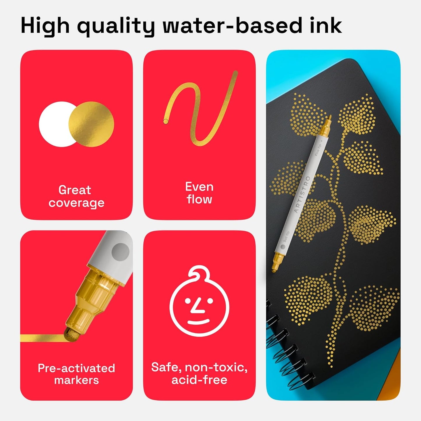 ARTISTRO 2 Red Dual-Tip Acrylic Paint Pens - Multisurface Markers for Glass, Rock, Fabric, Wood, Plastic & More - 1 mm Fine & Brush Tips