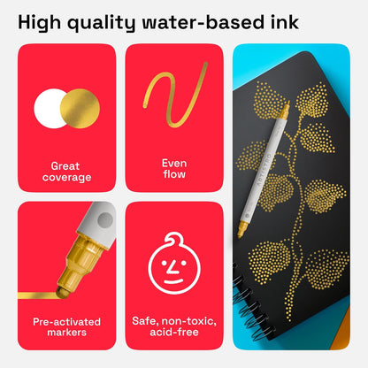 ARTISTRO 2 Red Dual-Tip Acrylic Paint Pens - Multisurface Markers for Glass, Rock, Fabric, Wood, Plastic & More - 1 mm Fine & Brush Tips