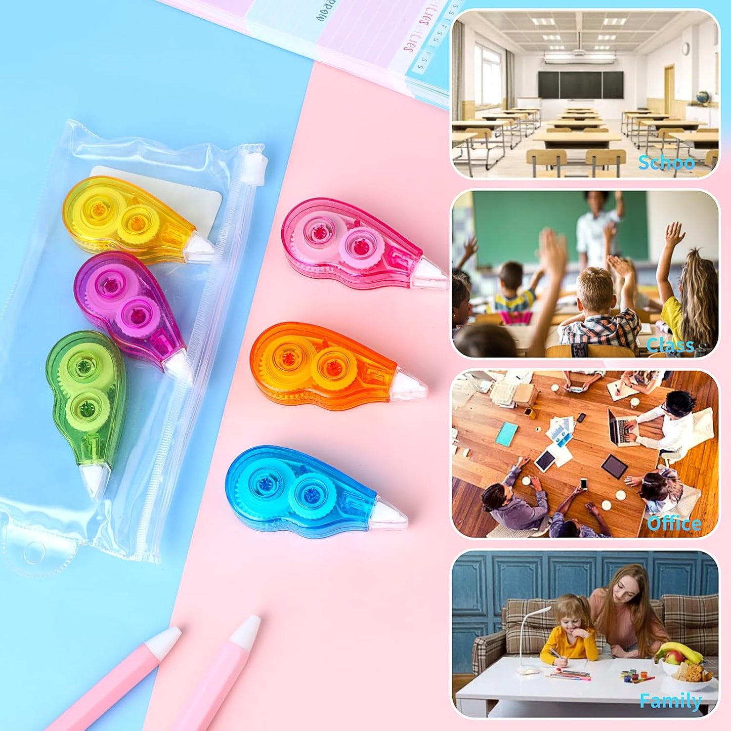 6 Pieces Correction Tape - White Out Correction Tape with No Drying Time, Easy To Use Applicator for Instant Corrections, Writing Tape for School Supplies, Office, 1/5 x 158 inch