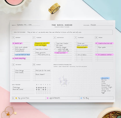 ThreeKin Weekly Planner - Premium 52-Sheet Tear-Off Notepad, 8.5 x 11 inches, Clean Colorful Design, Perfect for Work, School, Projects, and Entrepreneurs, Female & USA Owned Business