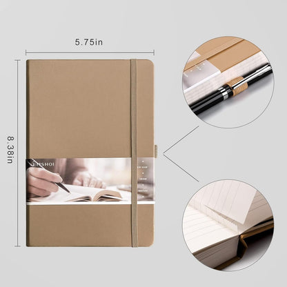 EMSHOI Graph Paper Notebook - 256 Pages A5 Graph Notebook/Journal, Hard Cover, 120gsm Thick Paper, Smooth PU Leather, Inner Pocket, 5.75'' × 8.38''-Black