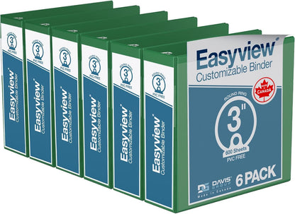 Easyview Premium 3-Ring Binders with Clear-View Covers and Round Rings, Binders for School or Office, 1 Inch, Pack of 6, Navy Blue
