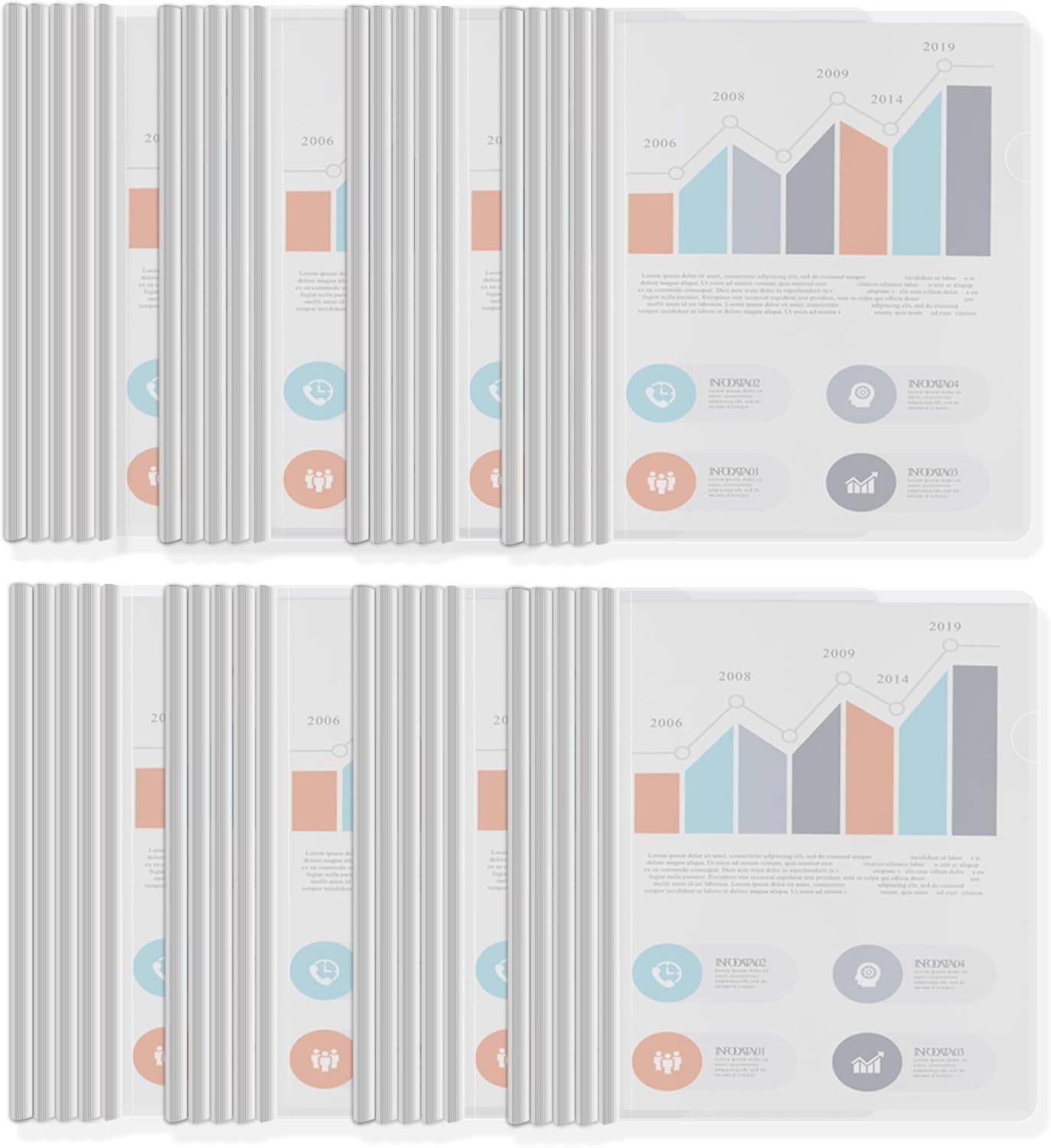 Binditek 12 Pack Clear Report Covers with Sliding Bars, 9mm Sliding Bar File Folder, 70 Sheet Capacity, Letter Size, 5.5 Mil Thick, White, for Students and Coworkers