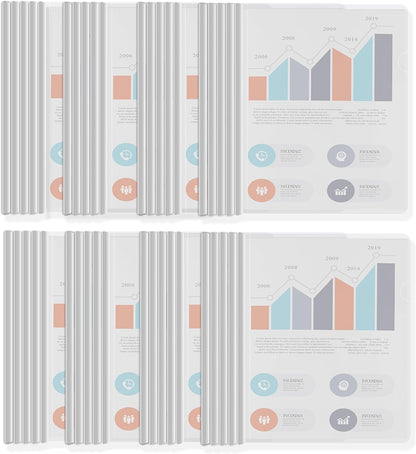 Binditek 12 Pack Clear Report Covers with Sliding Bars, 9mm Sliding Bar File Folder, 70 Sheet Capacity, Letter Size, 5.5 Mil Thick, White, for Students and Coworkers