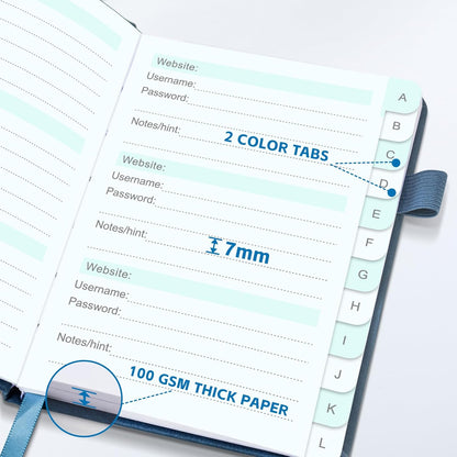 MOSA BEAR Password Keeper Book with Alphabetical Tabs，4.3"x5.7" Small Password Books for Seniors Password Notebook for Internet Website Address Log in Detail（Dark Blue）