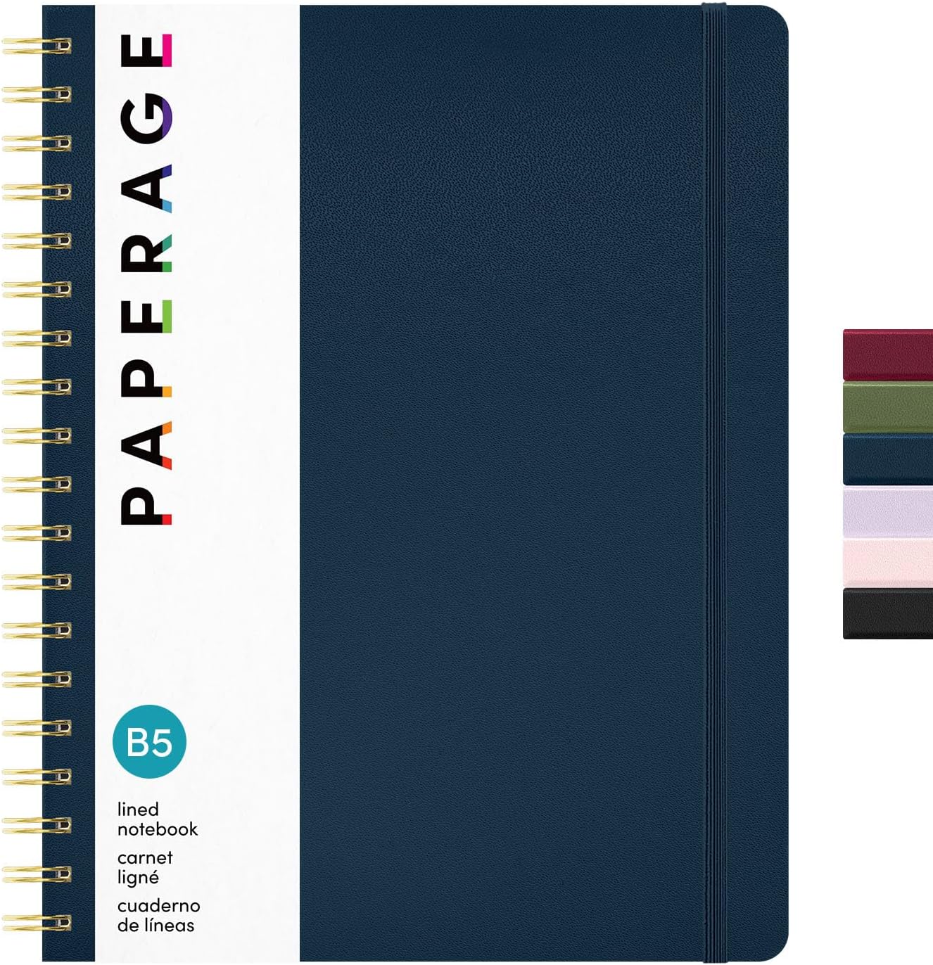 PAPERAGE Lined Spiral Journal Notebook, (Black), 160 Pages, Hardcover Journal for Women & Men, Medium 5.5 in x 8 in - 100 GSM, Thick Paper, Spiral Notebook for Work, School & Journaling