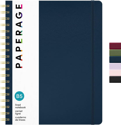 PAPERAGE Lined Spiral Journal Notebook, (Black), 160 Pages, Hardcover Journal for Women & Men, Medium 5.5 in x 8 in - 100 GSM, Thick Paper, Spiral Notebook for Work, School & Journaling