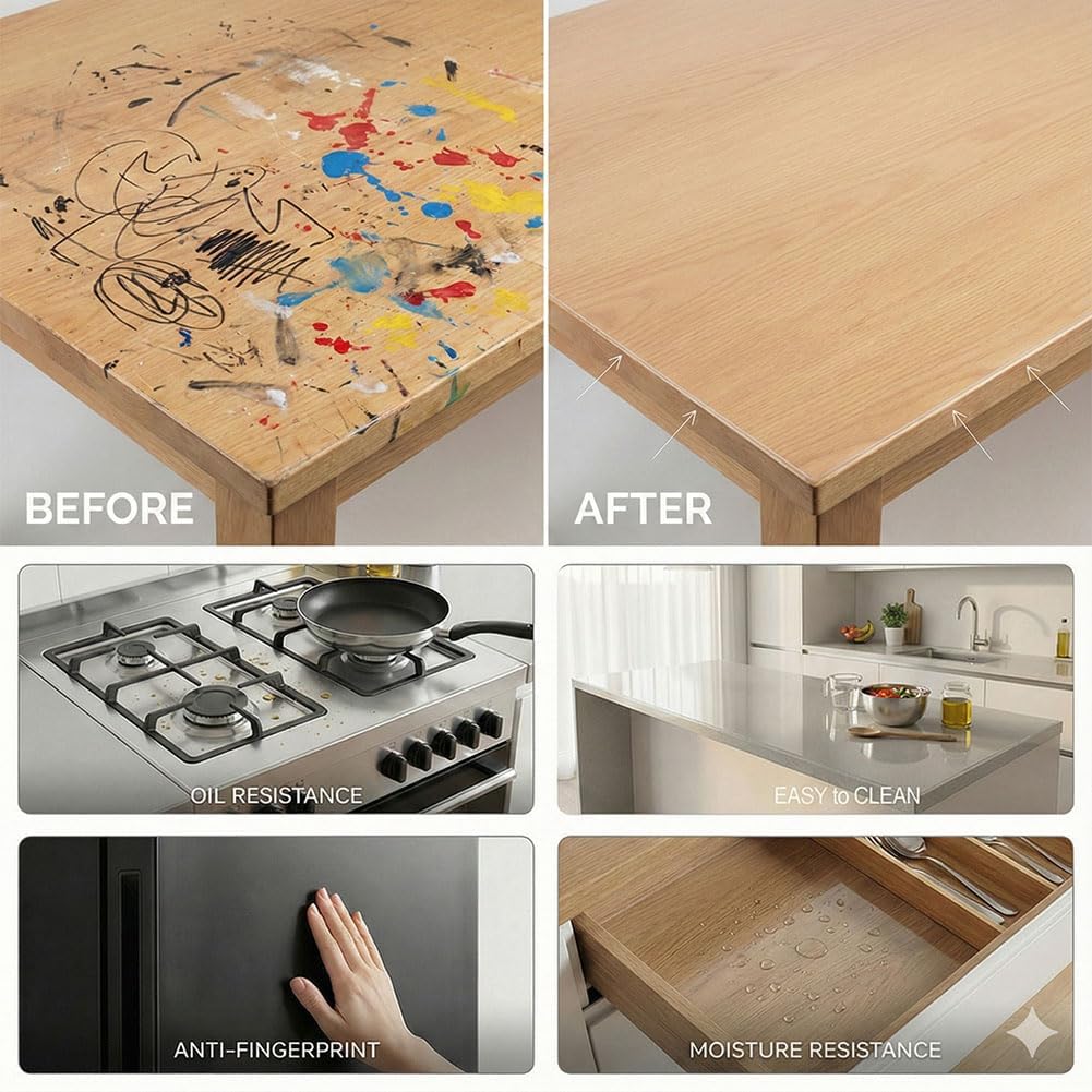 Orga'Neat Wall Protector, 17.7in x 16.4ft/32.8ft Clear Plastic Electrostatic Wall Protective Film Sheet, Static Cling, Guard Walls from Trash Can, Kitchen Oil & Food Splash, Furniture